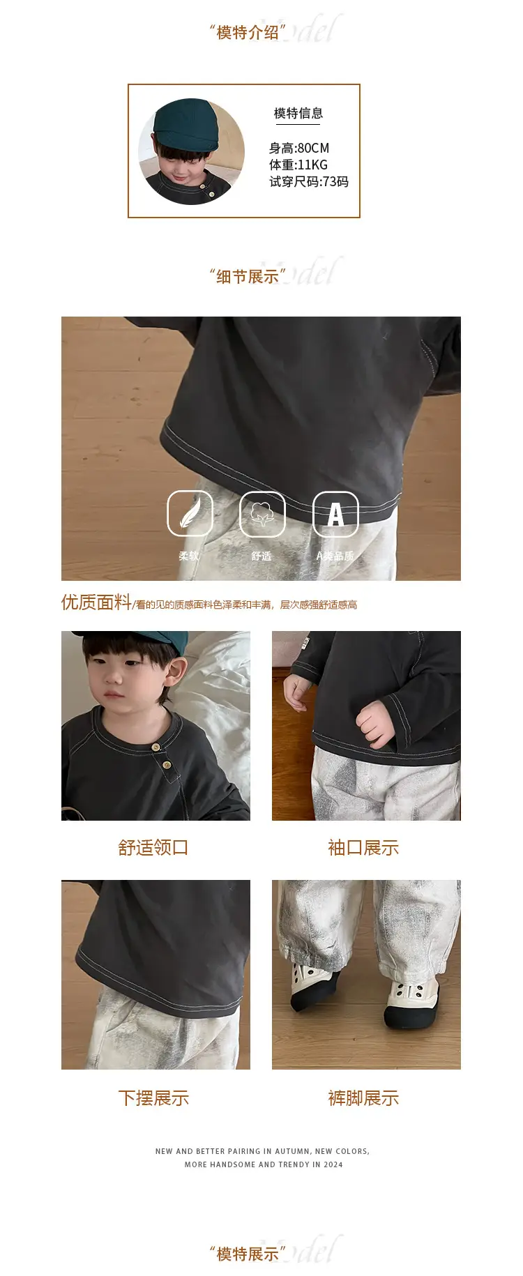 Baby Round Neck T-Shirt Jeans Suit Korean Style Kidsren — feature 3
