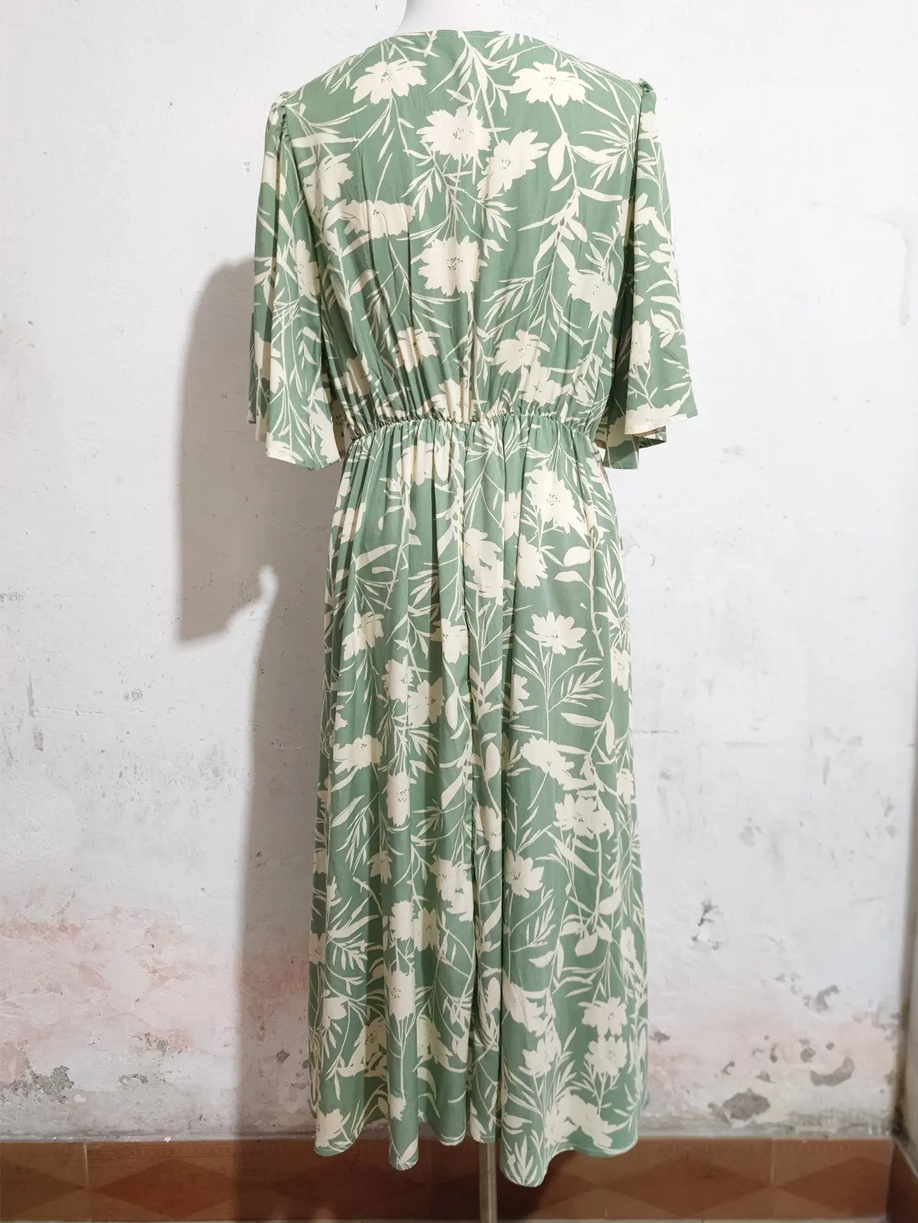 Green Floral V-Neck Shorts Dress for Women — feature 12