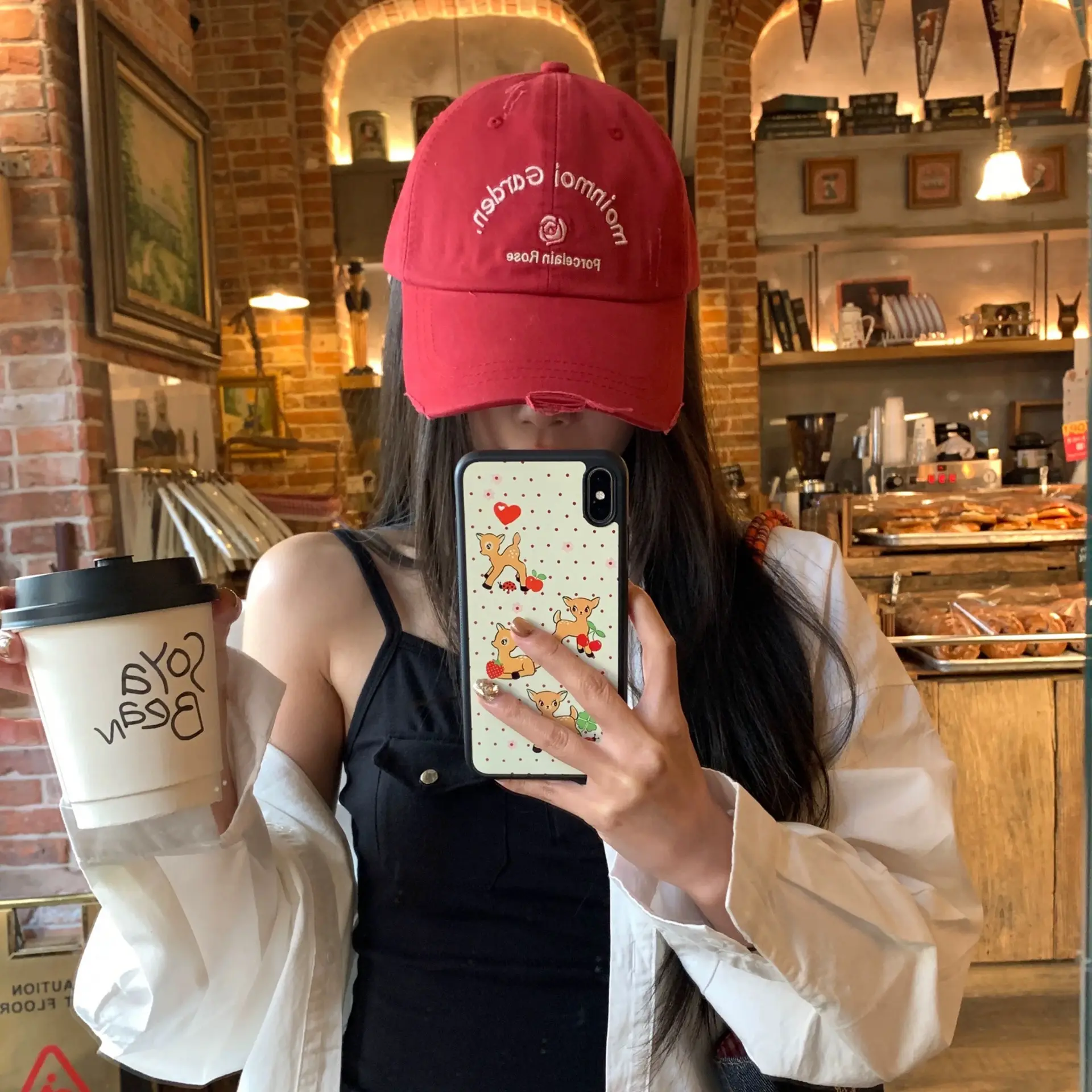 Red Korean Rose Letter Baseball Cap for Women
