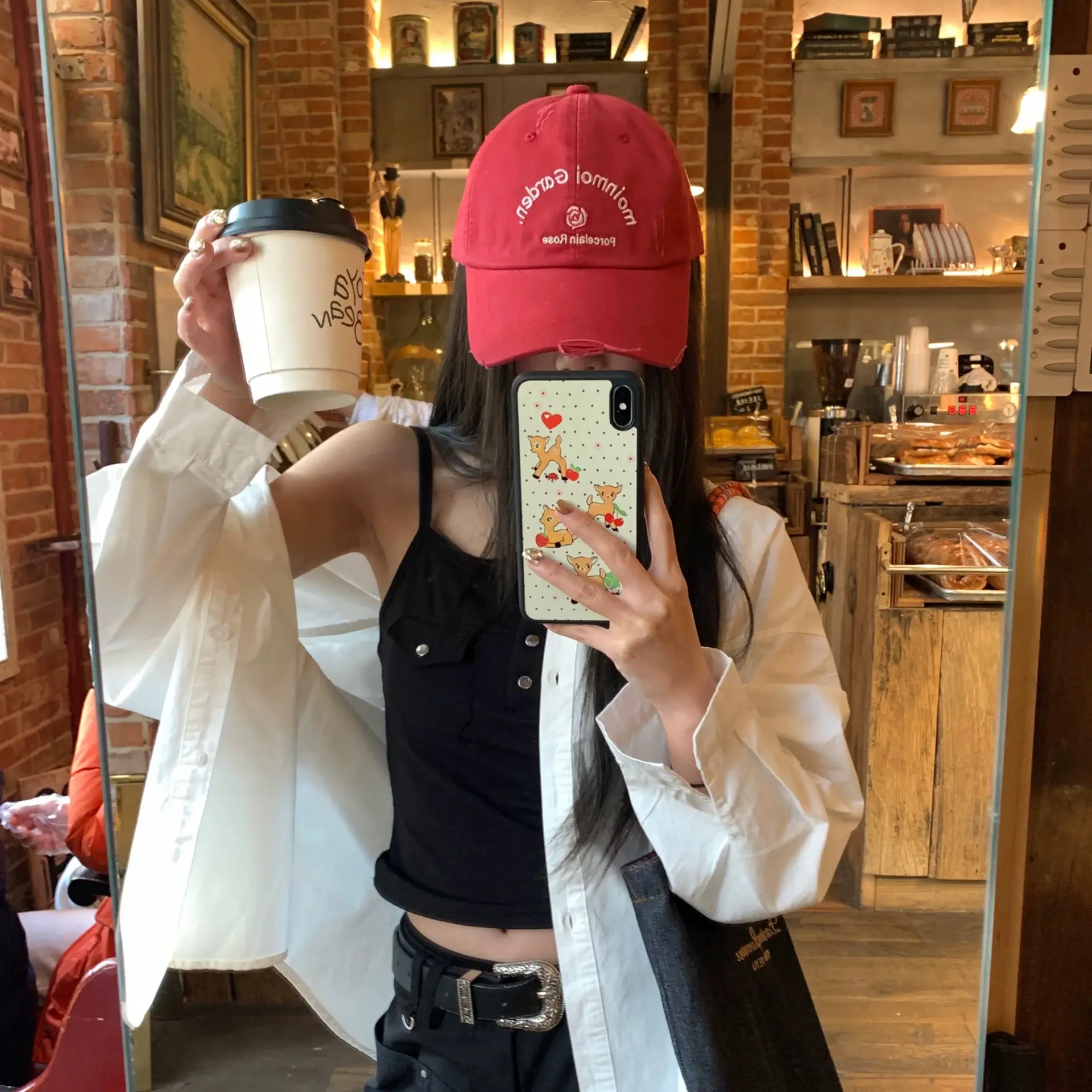 Red Korean Rose Letter Baseball Cap for Women