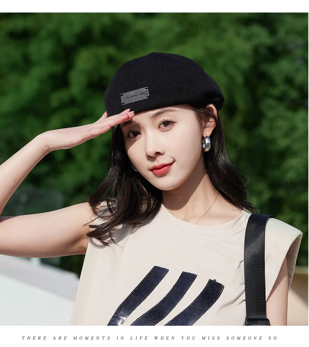Women Korean Style Forward Hat with Metal Label — feature 11
