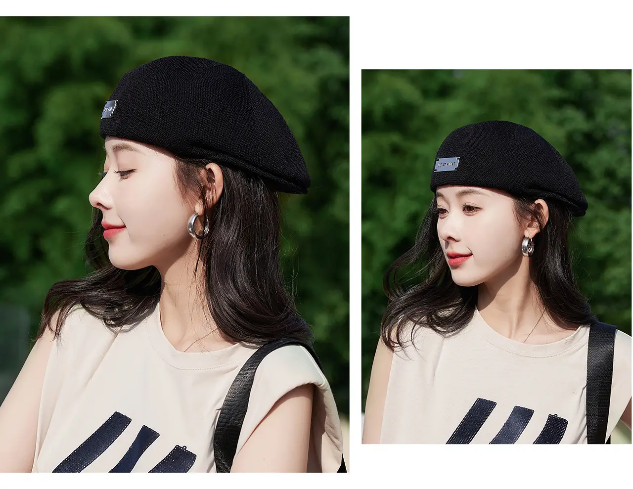 Women Korean Style Forward Hat with Metal Label — feature 15