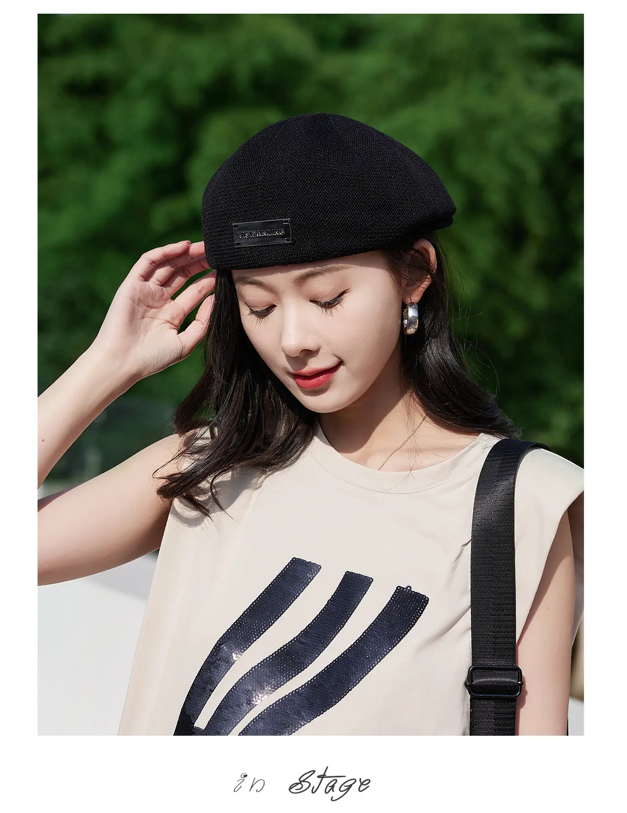Women Korean Style Forward Hat with Metal Label — feature 18