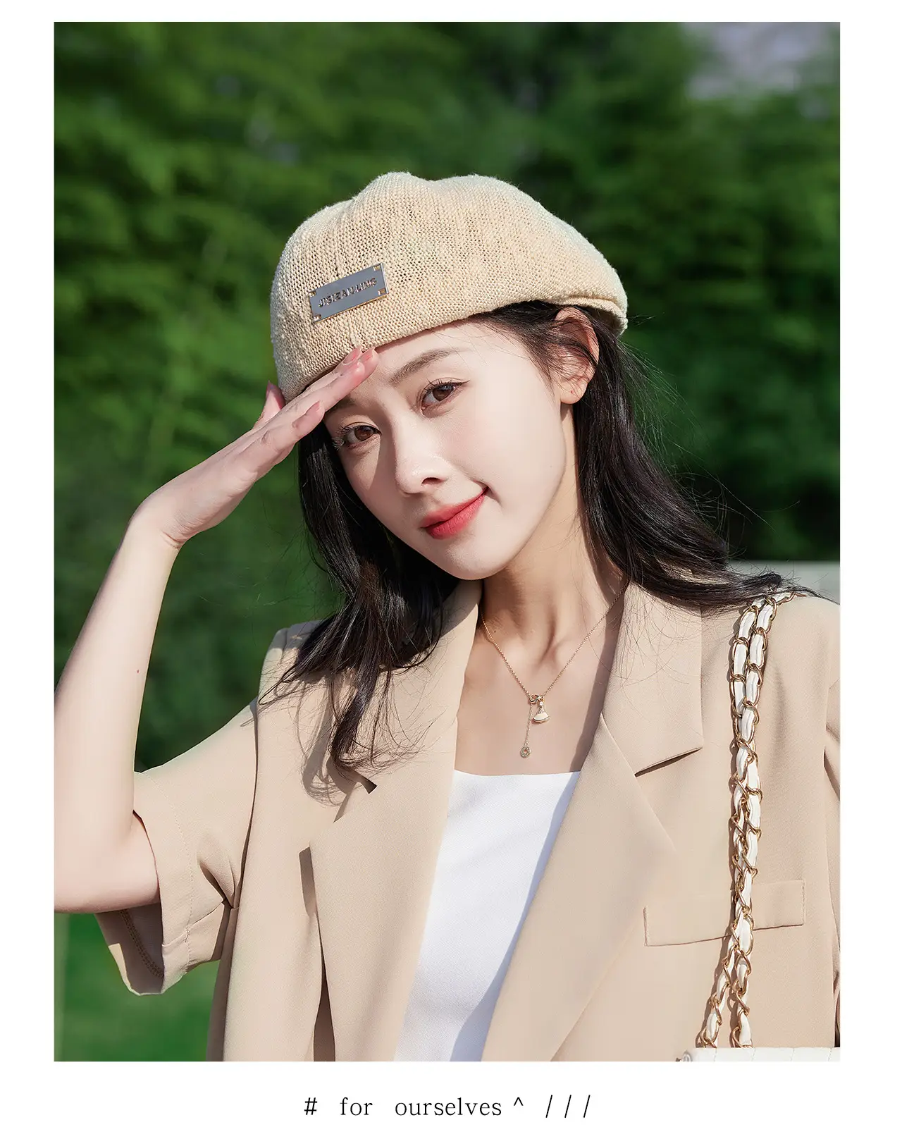 Women Korean Style Forward Hat with Metal Label — feature 20