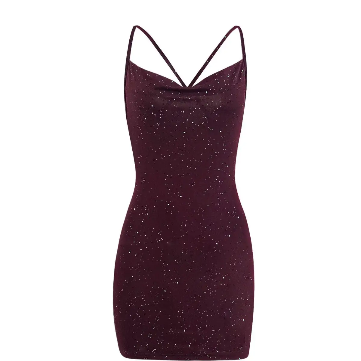 Black Sparkly V-Neck Slim Fit Dress for Women