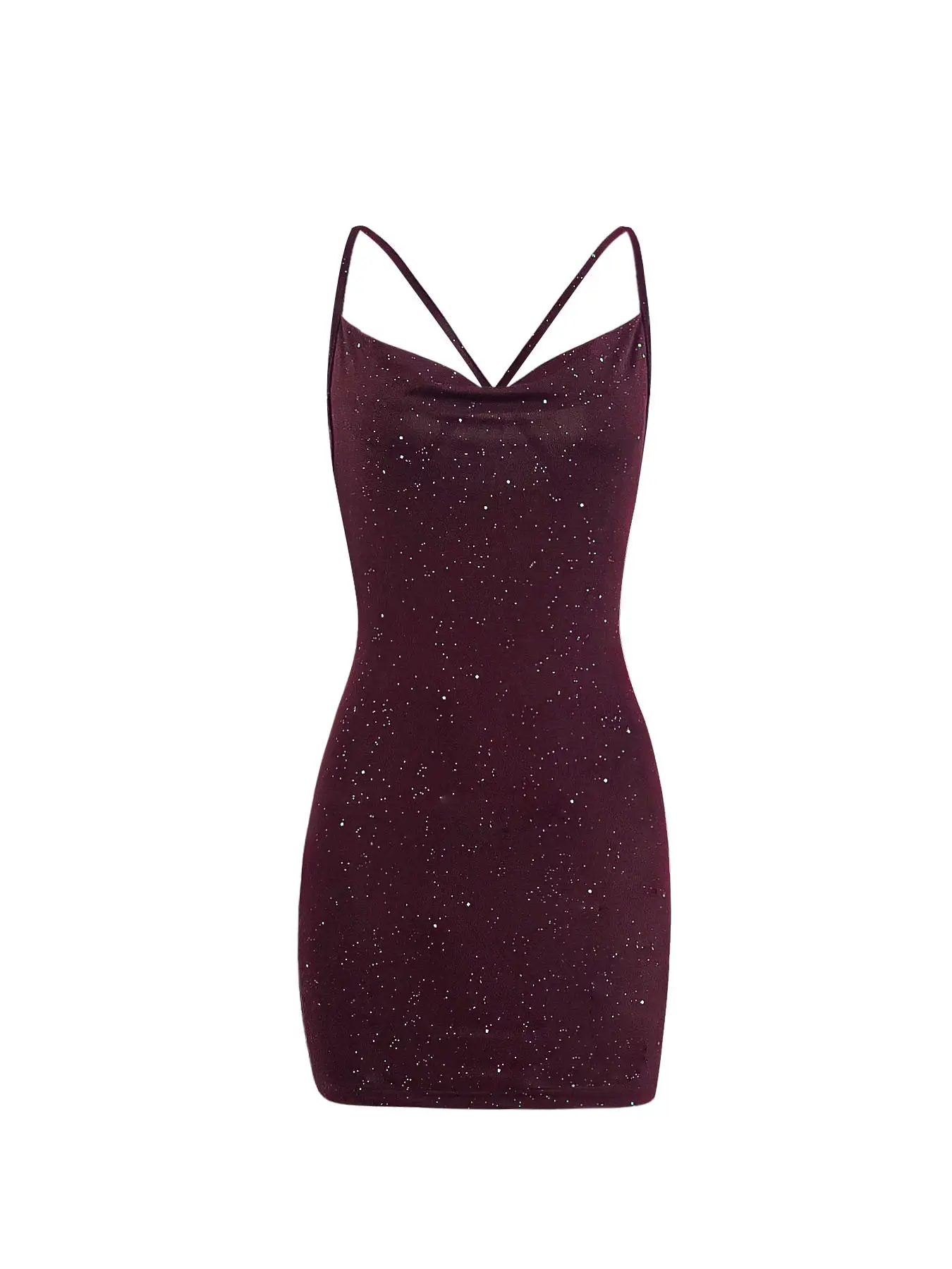 Black Sparkly V-Neck Slim Fit Dress for Women — feature 9