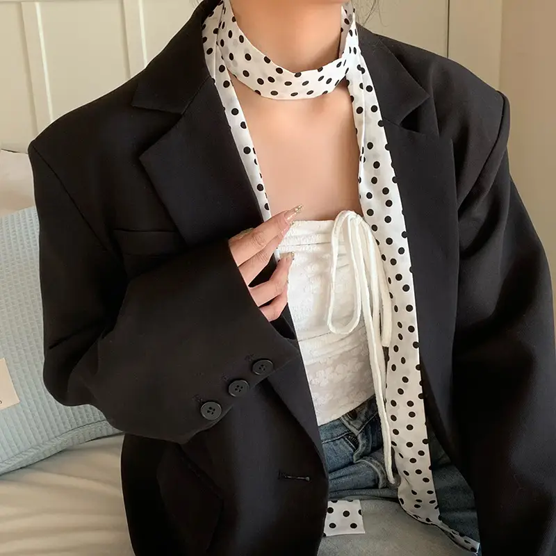 Women's Silk Wave Point Scarf with Tie Ribbon Belt - Image 6