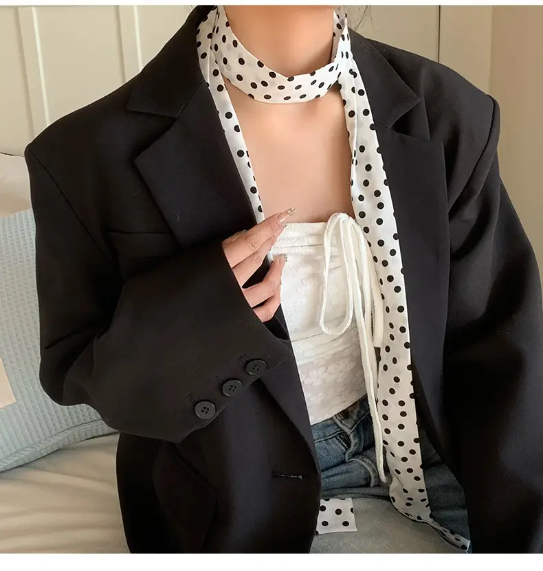 Women's Silk Wave Point Scarf with Tie Ribbon Belt — feature 7