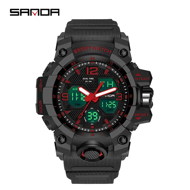 Sanda Black LED Digital Sport Watch with Green Light