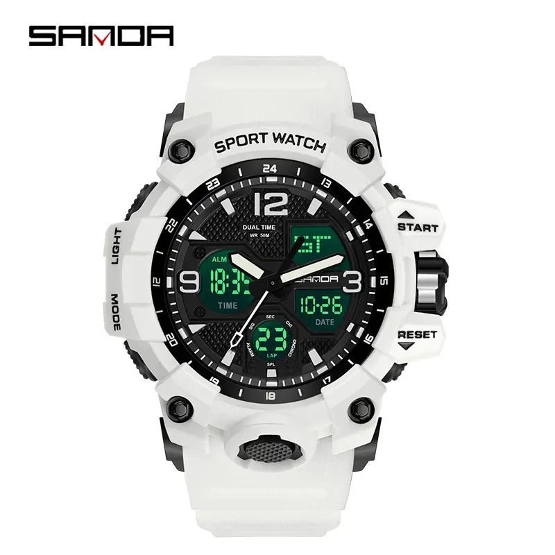 Sanda Black LED Digital Sport Watch with Green Light