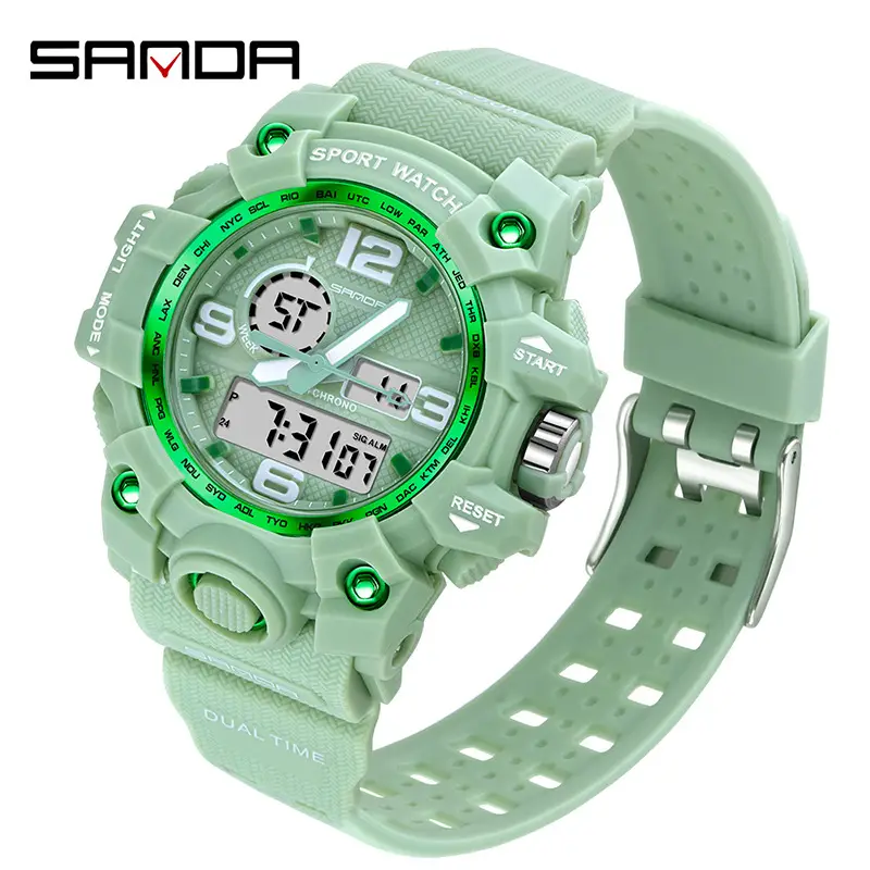 Sanda Black LED Digital Sport Watch with Green Light