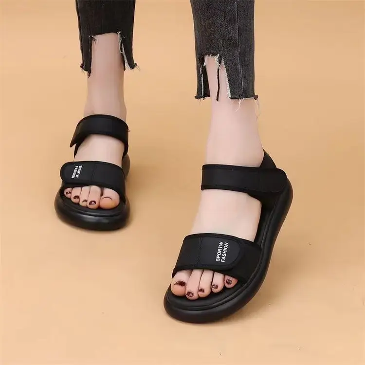 Sports Sandals Women's Summer 2025 New Style Stepping on Shoes Flat Bottom Velcro Soft Bottom Non-slip Roman Beach Shoes for Pregnant Women - Image 4