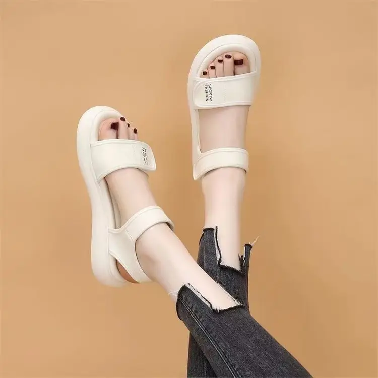 Sports Sandals Women's Summer 2025 New Style Stepping on Shoes Flat Bottom Velcro Soft Bottom Non-slip Roman Beach Shoes for Pregnant Women - Image 6