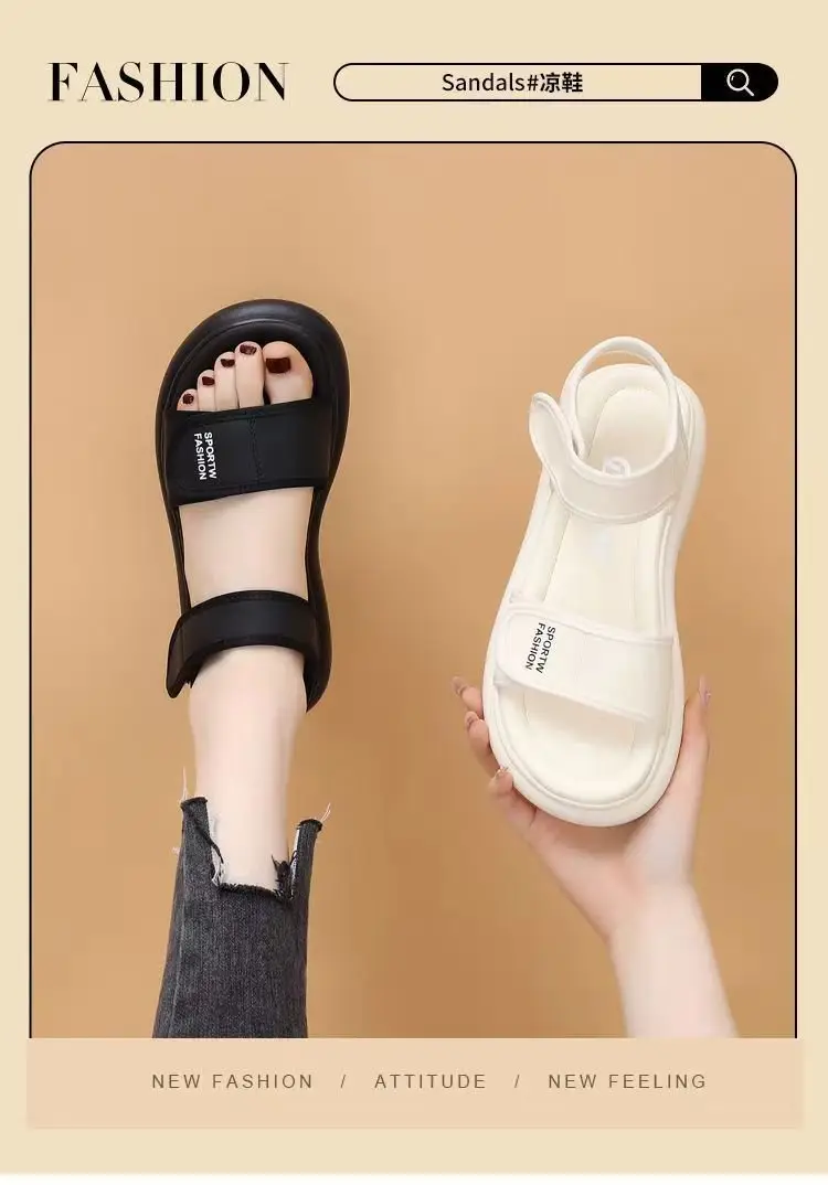 Sports Sandals Women's Summer 2025 New Style Stepping on Shoes Flat Bottom Velcro Soft Bottom Non-slip Roman Beach Shoes for Pregnant Women — feature 2