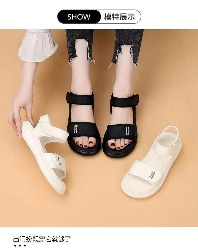 Sports Sandals Women's Summer 2025 New Style Stepping on Shoes Flat Bottom Velcro Soft Bottom Non-slip Roman Beach Shoes for Pregnant Women — feature 6