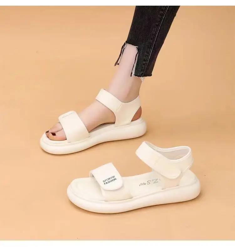 Sports Sandals Women's Summer 2025 New Style Stepping on Shoes Flat Bottom Velcro Soft Bottom Non-slip Roman Beach Shoes for Pregnant Women — feature 8
