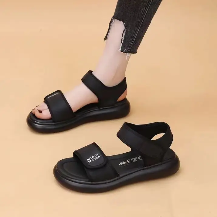 Sports Sandals Women's Summer 2025 New Style Stepping on Shoes Flat Bottom Velcro Soft Bottom Non-slip Roman Beach Shoes for Pregnant Women - Image 2