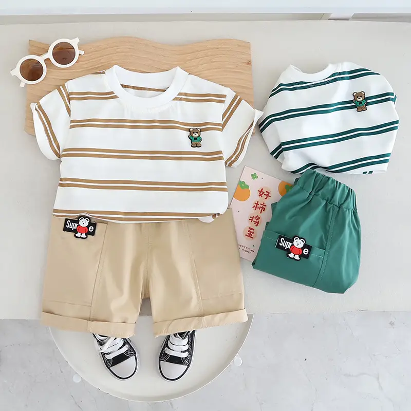 Boys Striped Shorts Set 2025 Green Cotton โ feature 5