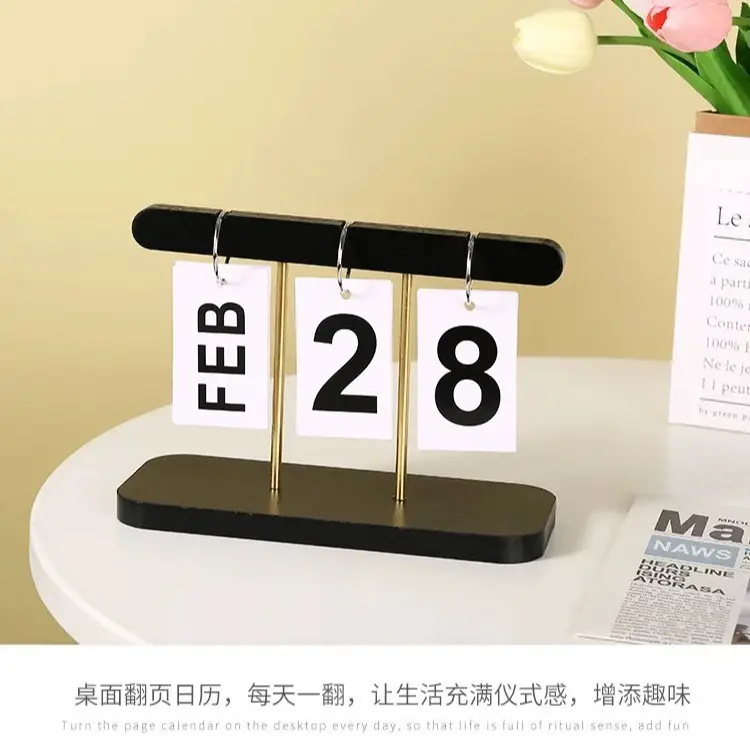 Creative Table Decorations, Wooden Flip-Page Bamboo Calendar Ornament, Entryway Kindergarten Photo Date Sign for Photography - Image 7