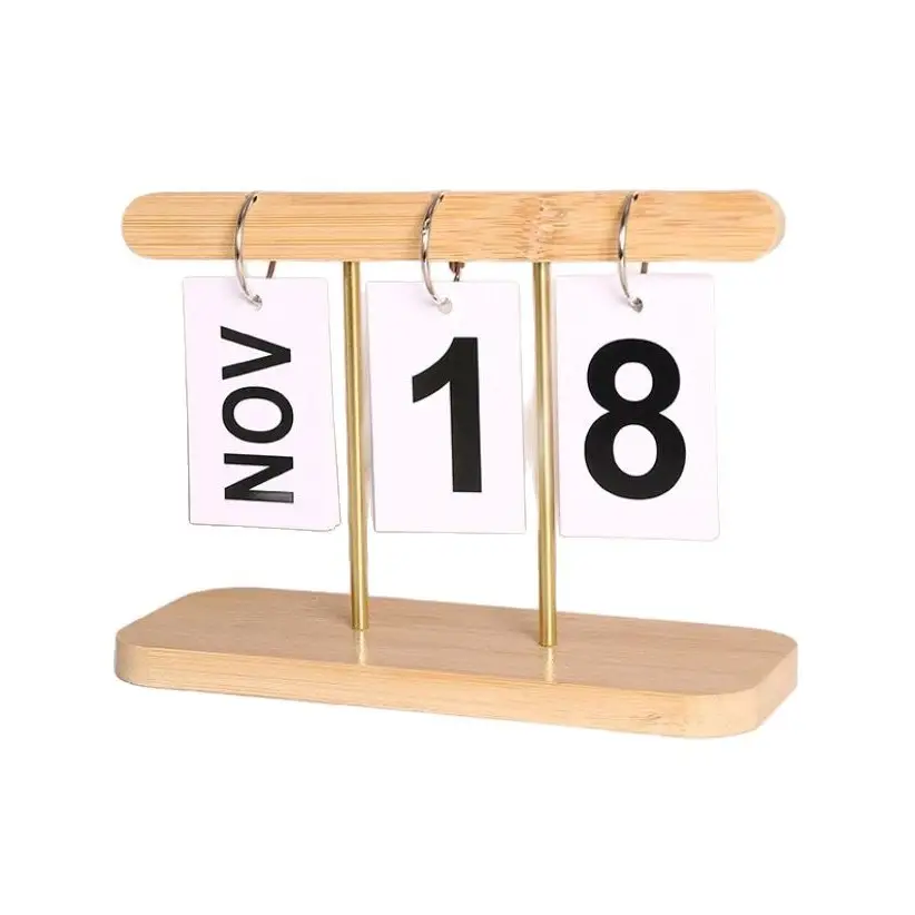 Creative Table Decorations, Wooden Flip-Page Bamboo Calendar Ornament, Entryway Kindergarten Photo Date Sign for Photography - Image 8