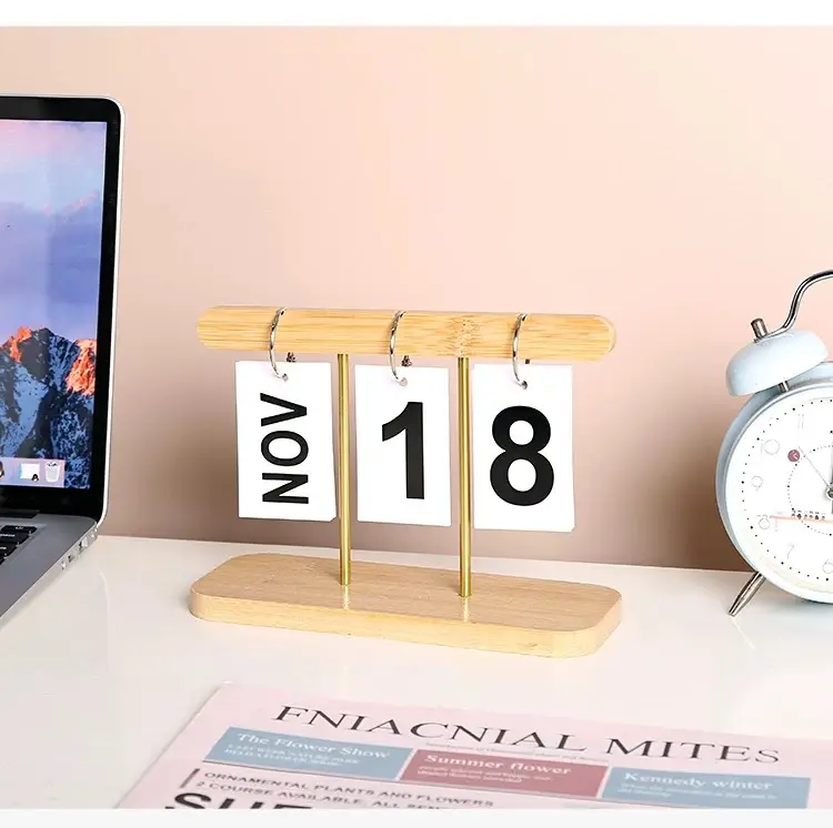 Creative Table Decorations, Wooden Flip-Page Bamboo Calendar Ornament, Entryway Kindergarten Photo Date Sign for Photography — feature 5