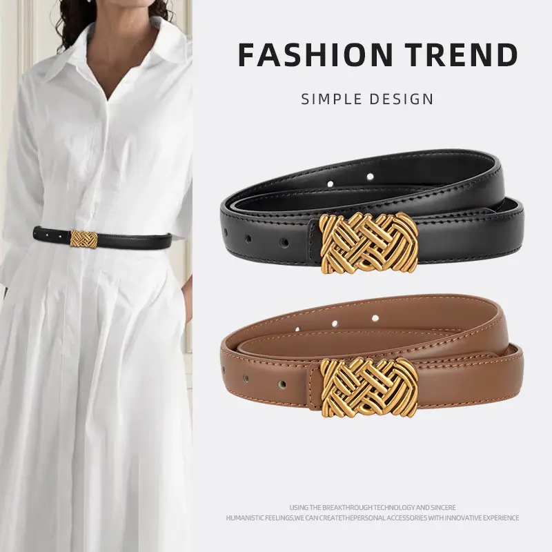 Light Brown Embossed Buckle Leather Belt for Women - Image 22