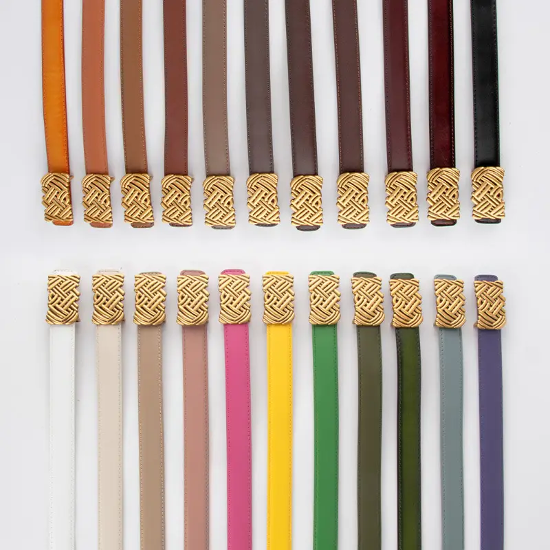 Light Brown Embossed Buckle Leather Belt for Women - Image 23