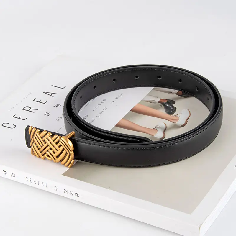 Light Brown Embossed Buckle Leather Belt for Women - Image 24