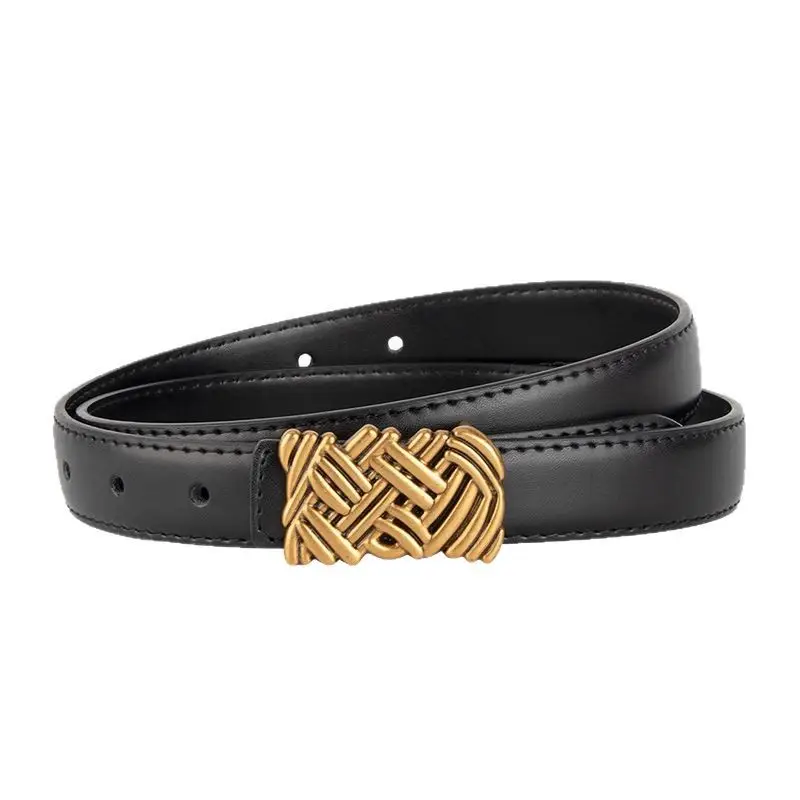 Light Brown Embossed Buckle Leather Belt for Women - Image 26