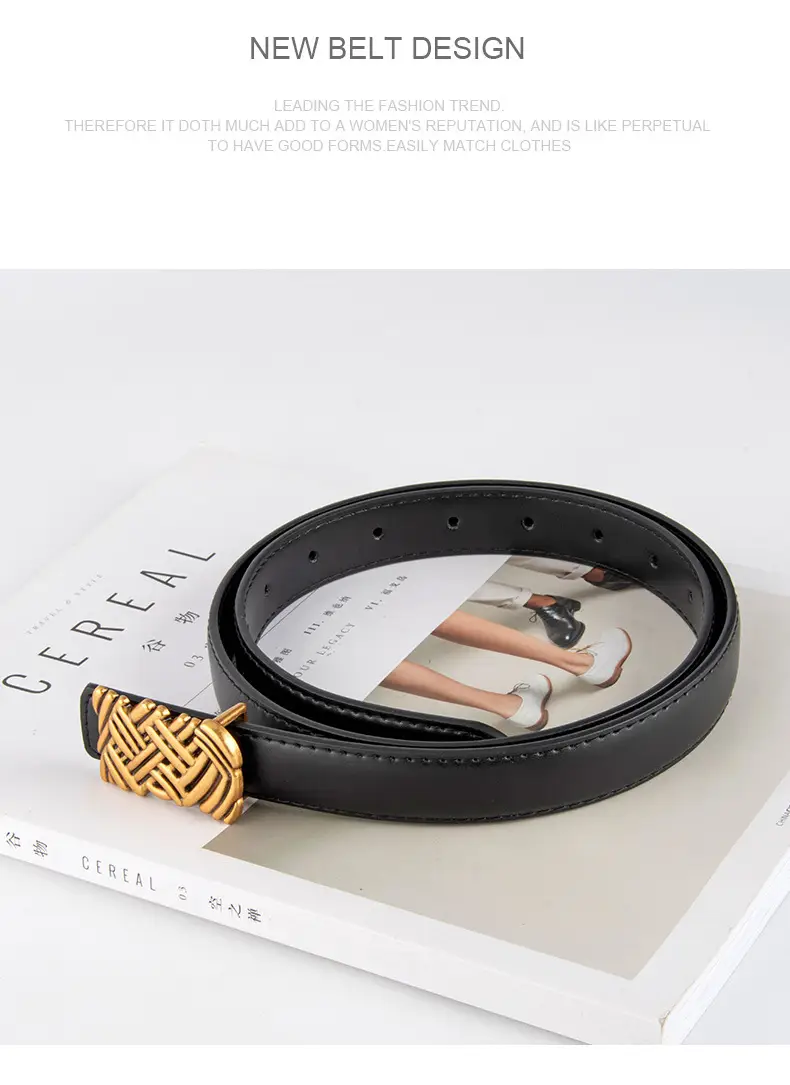 Light Brown Embossed Buckle Leather Belt for Women — feature 11