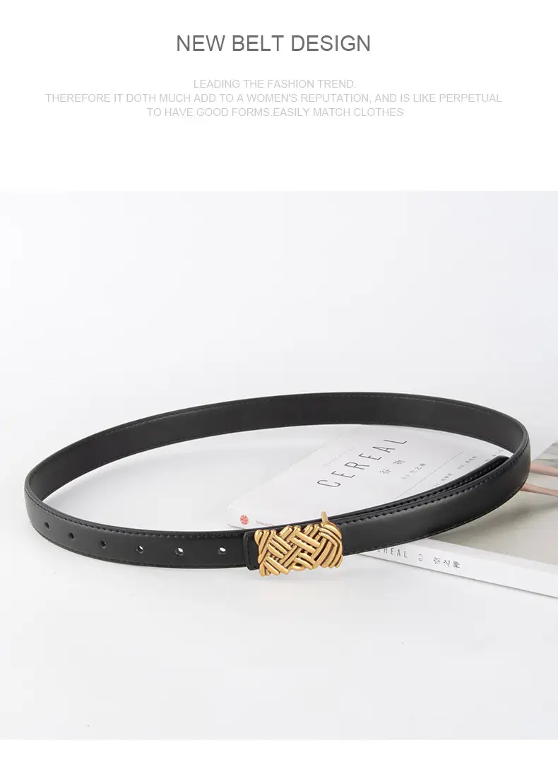Light Brown Embossed Buckle Leather Belt for Women — feature 12
