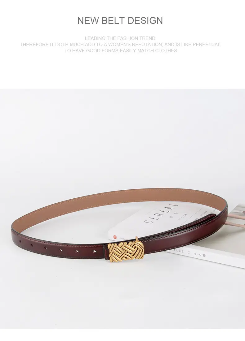 Light Brown Embossed Buckle Leather Belt for Women — feature 13