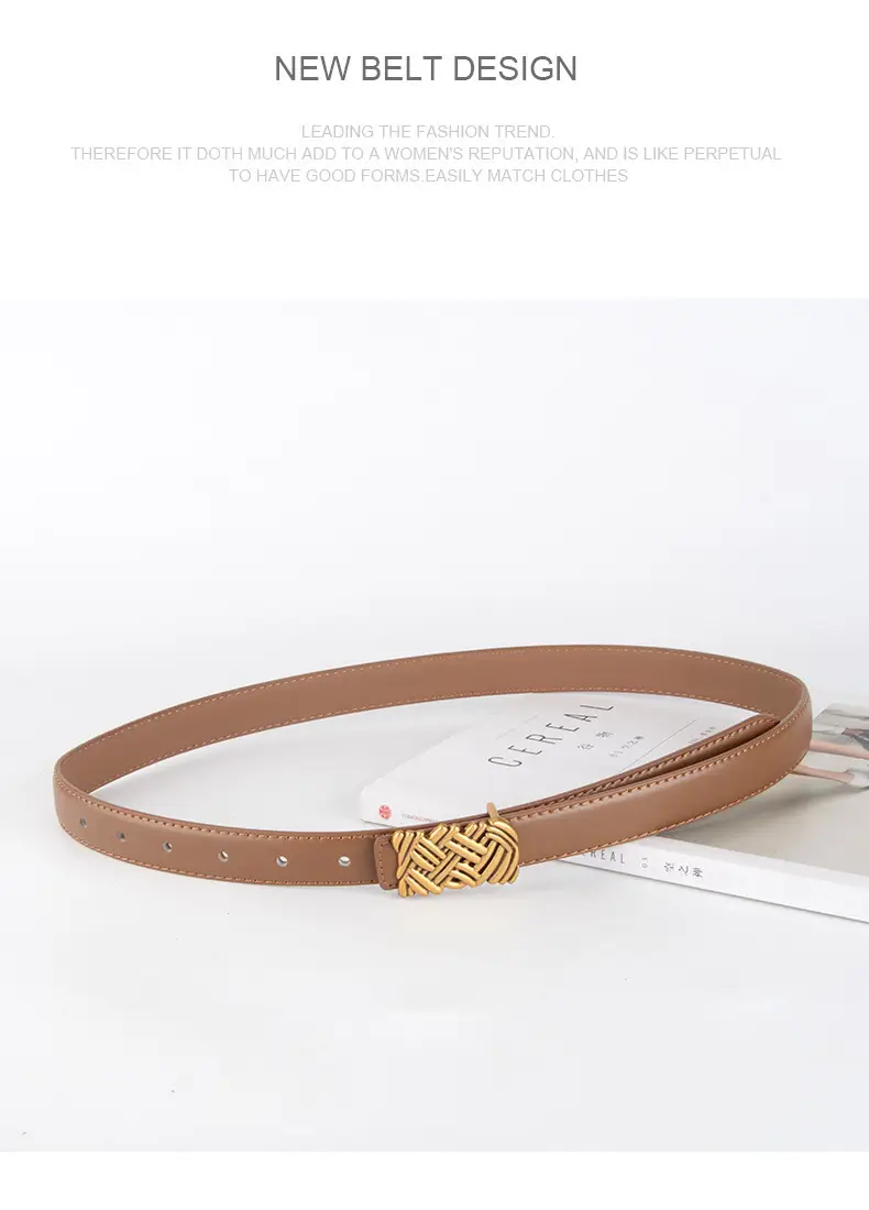 Light Brown Embossed Buckle Leather Belt for Women — feature 14
