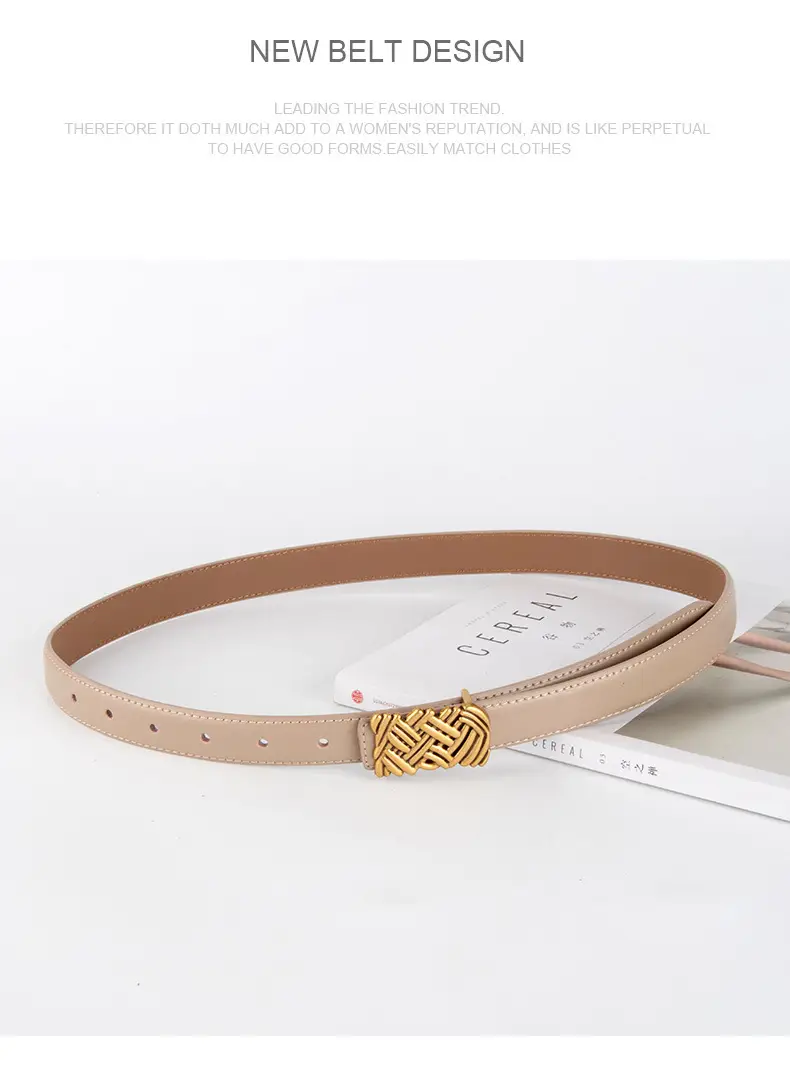 Light Brown Embossed Buckle Leather Belt for Women — feature 15