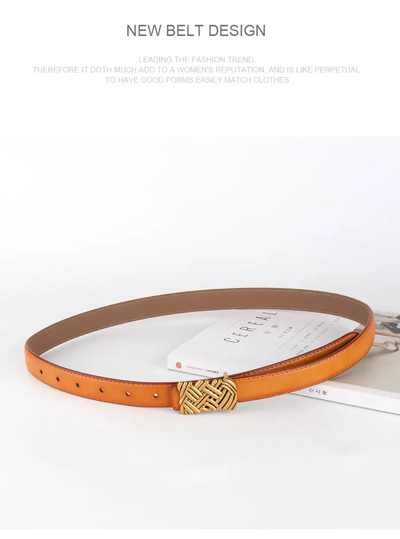 Light Brown Embossed Buckle Leather Belt for Women — feature 16