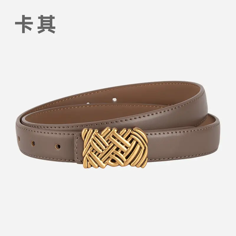 Light Brown Embossed Buckle Leather Belt for Women - Image 10