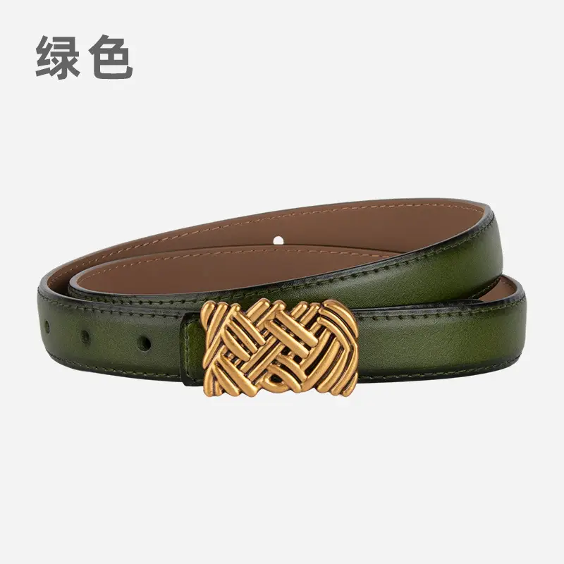 Light Brown Embossed Buckle Leather Belt for Women - Image 11