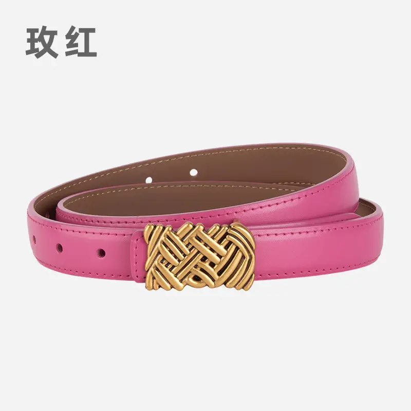 Light Brown Embossed Buckle Leather Belt for Women - Image 12