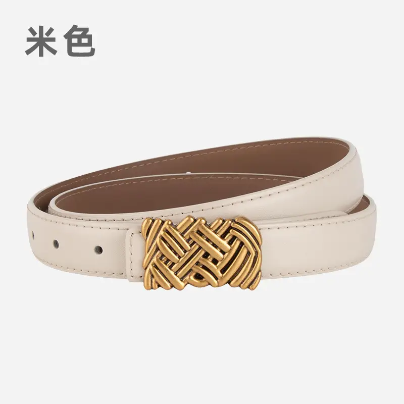Light Brown Embossed Buckle Leather Belt for Women - Image 13