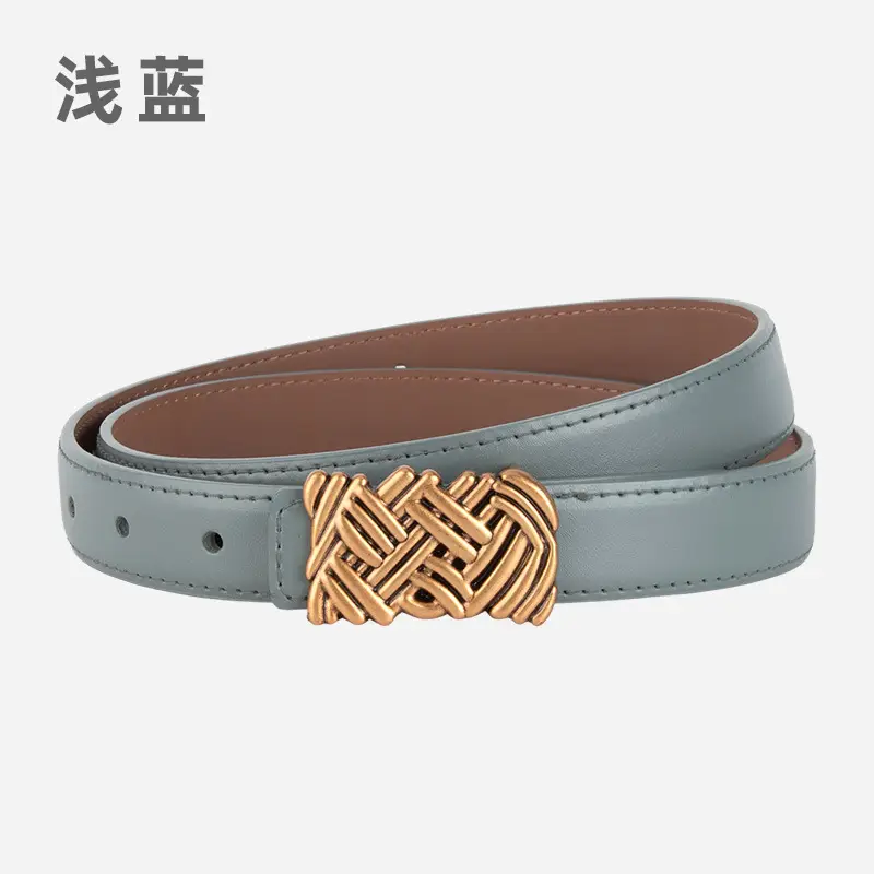 Light Brown Embossed Buckle Leather Belt for Women - Image 16