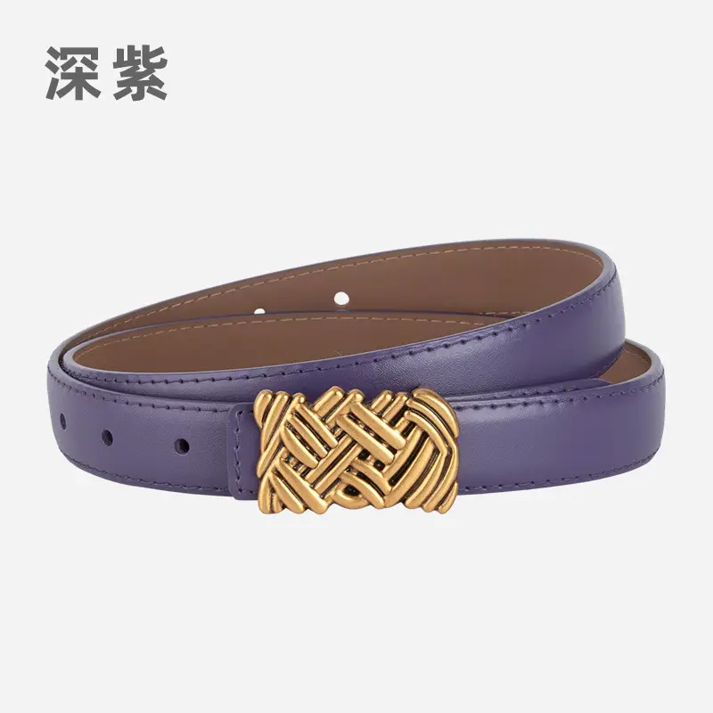 Light Brown Embossed Buckle Leather Belt for Women - Image 17