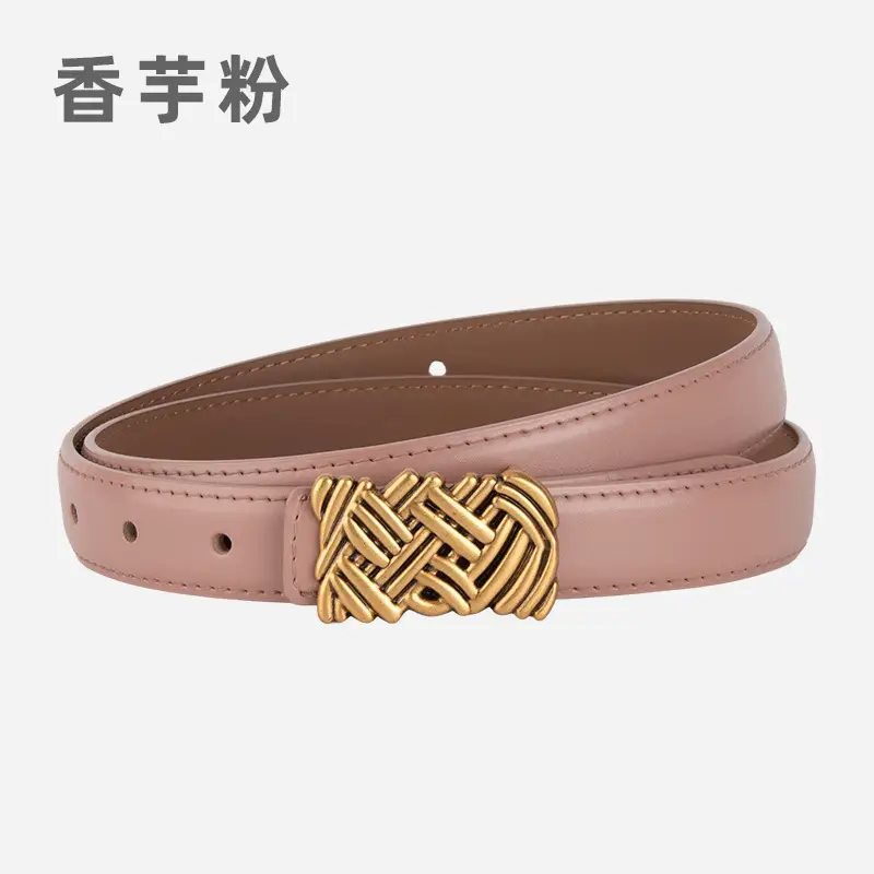 Light Brown Embossed Buckle Leather Belt for Women - Image 19