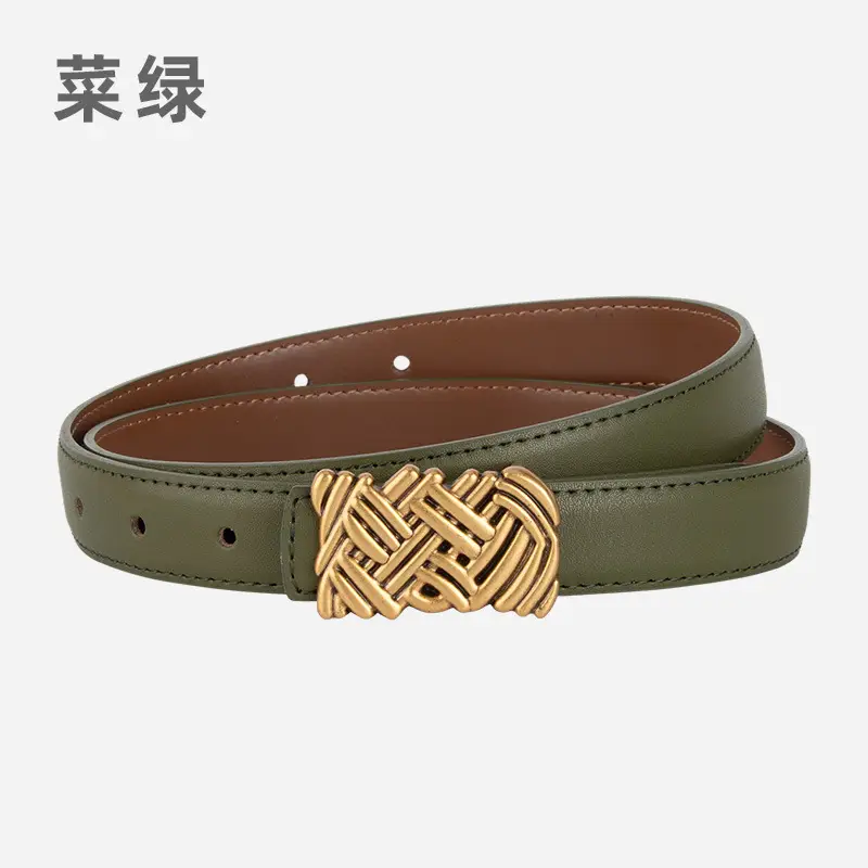 Light Brown Embossed Buckle Leather Belt for Women - Image 2