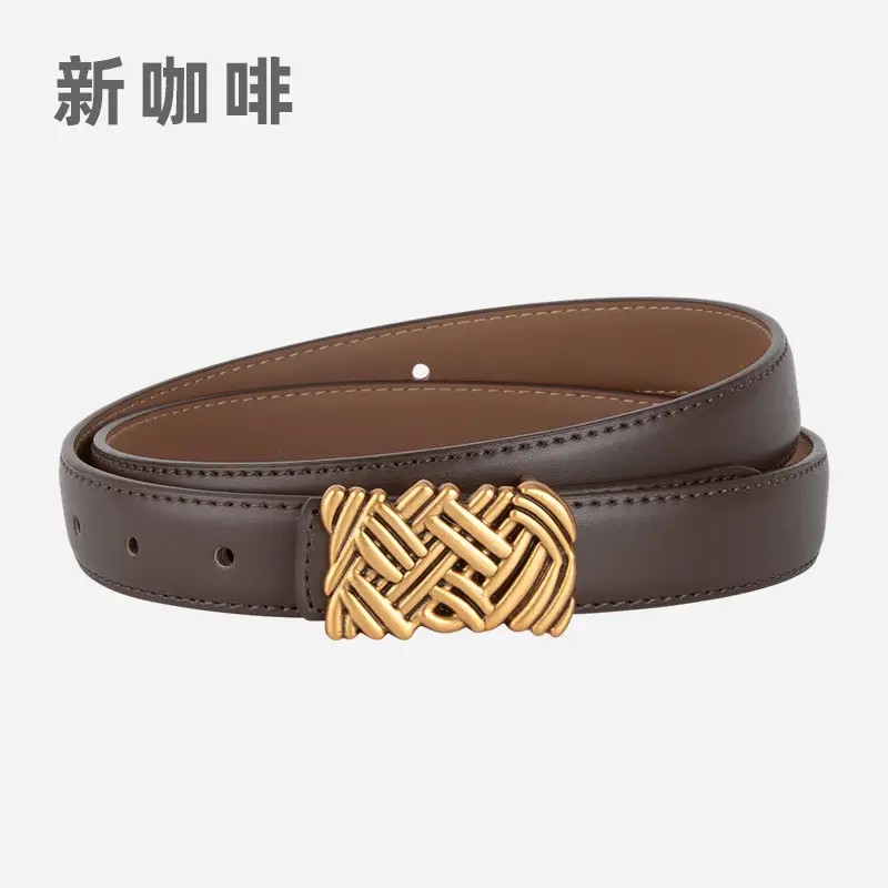 Light Brown Embossed Buckle Leather Belt for Women - Image 20