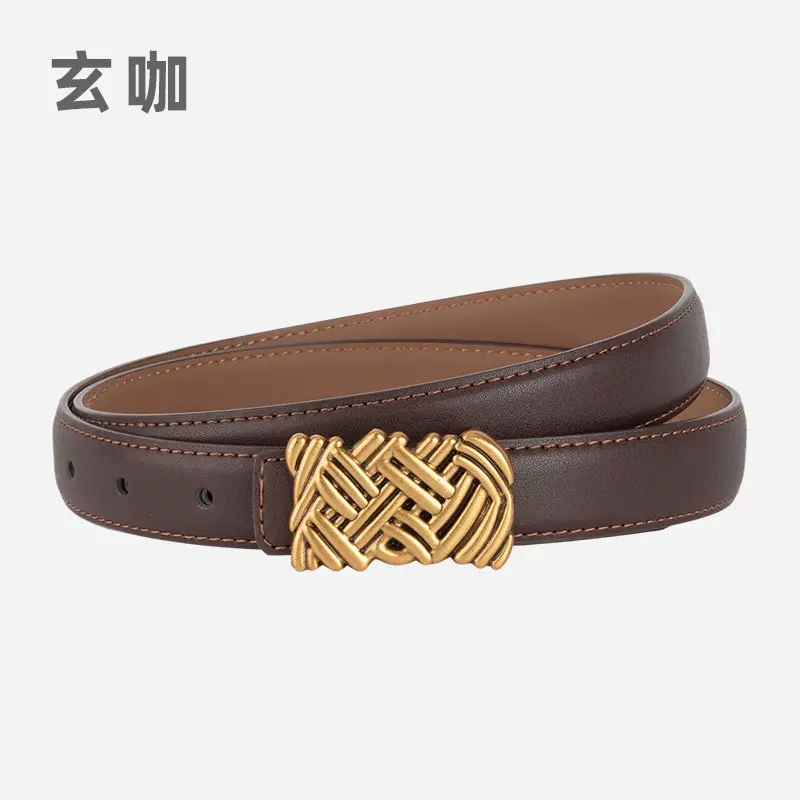Light Brown Embossed Buckle Leather Belt for Women - Image 21