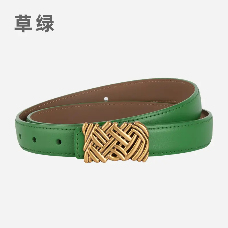 Light Brown Embossed Buckle Leather Belt for Women - Image 3