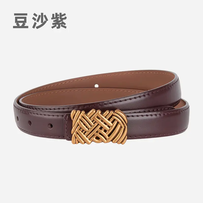 Light Brown Embossed Buckle Leather Belt for Women - Image 4