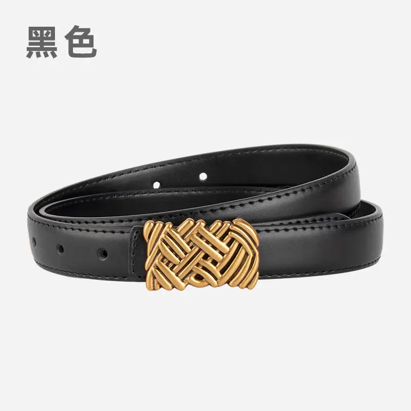 Light Brown Embossed Buckle Leather Belt for Women - Image 5