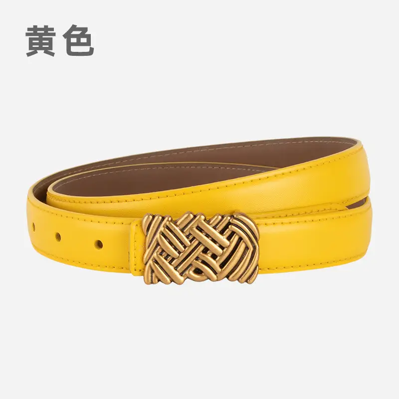 Light Brown Embossed Buckle Leather Belt for Women - Image 6