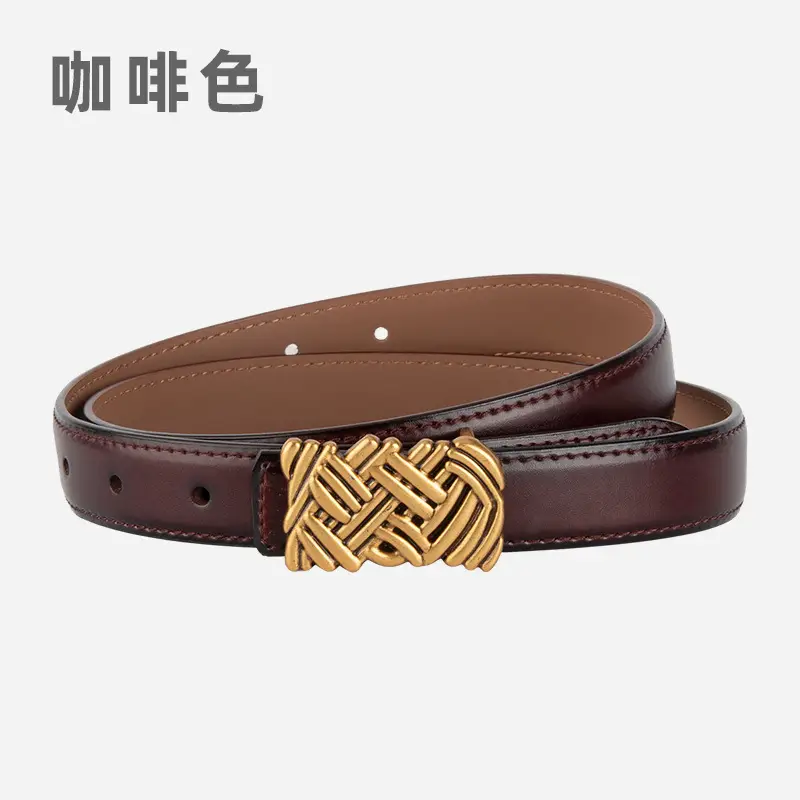 Light Brown Embossed Buckle Leather Belt for Women - Image 9